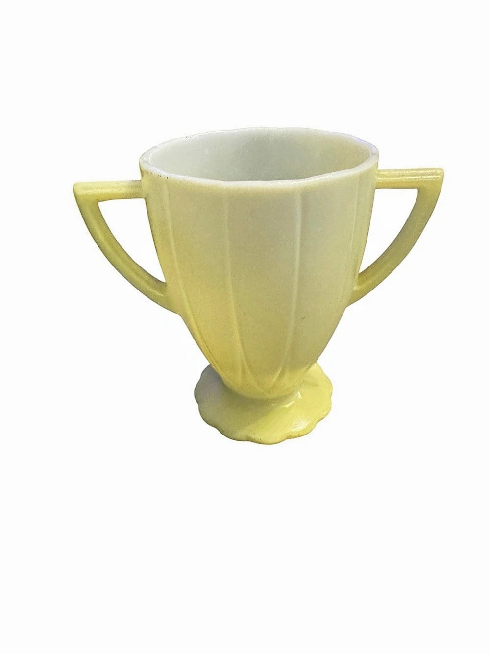 Vintage Pale Yellow Double Handle Trophy Vase Art Deco Style